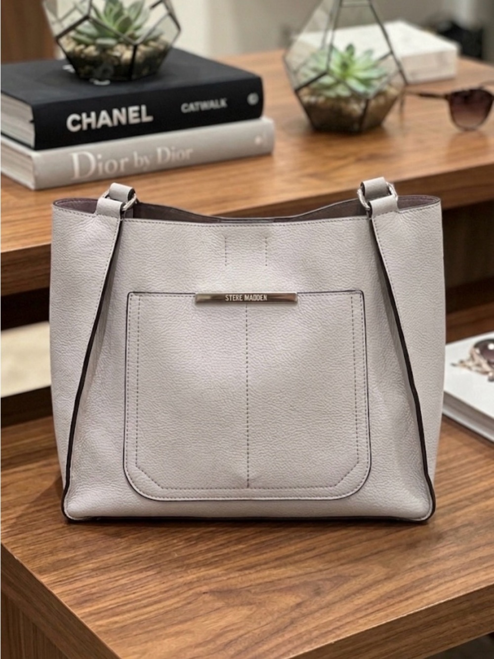 Steve Madden Gray Shoulder Tote Bag with Front Pocket